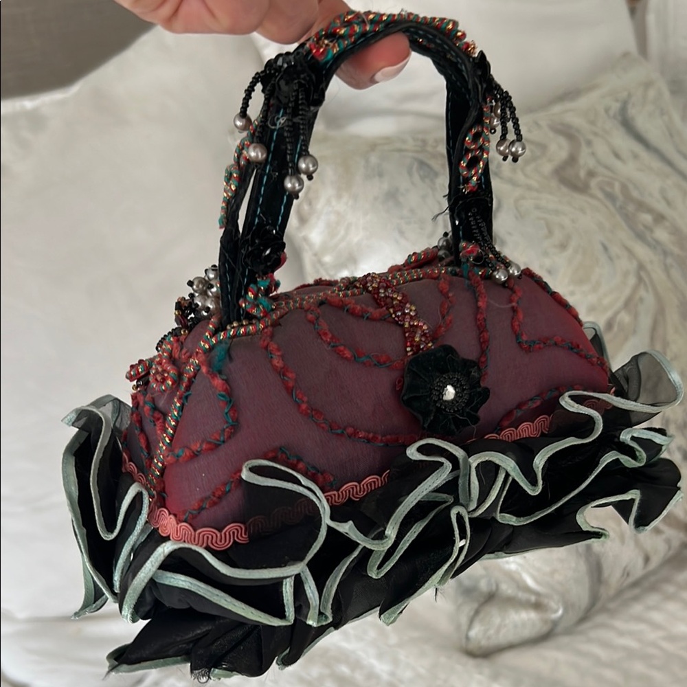 Mary Frances Vintage Black and Purple Women's Handbag